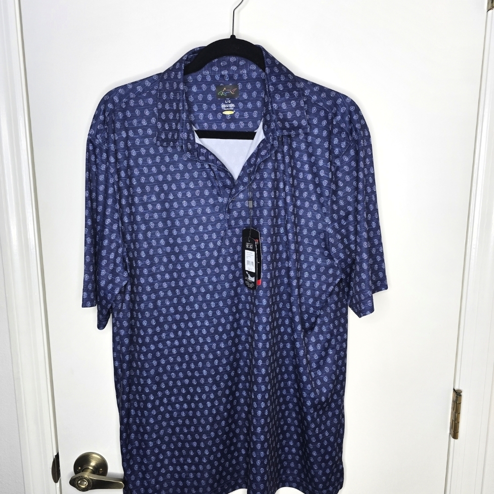 Greg Norman Collection Navy Patterned Polo Large NWT